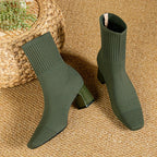 Nicole - Women's Ribbed Knit Ankle Boots with Block Heel