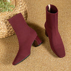 Nicole - Women's Ribbed Knit Ankle Boots with Block Heel