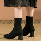 Nicole - Women's Ribbed Knit Ankle Boots with Block Heel
