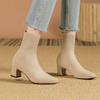Nicole - Women's Ribbed Knit Ankle Boots with Block Heel