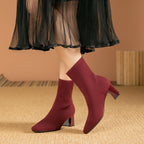 Nicole - Women's Ribbed Knit Ankle Boots with Block Heel