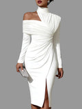 Nikki - Women's Ruched One Shoulder Long Sleeve Dress 2