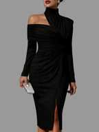 Nikki - Women's Ruched One Shoulder Long Sleeve Dress 3
