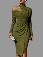Nikki - Women's Ruched One Shoulder Long Sleeve Dress 7