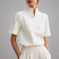 Noelle - Women's Mock Neck V-Cut Short-Sleeve Blouse