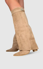 Noemi - Women's Tapered Suede Knee-High Boots with Buckle Detail