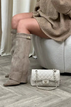 Noemi - Women's Tapered Suede Knee-High Boots with Buckle Detail