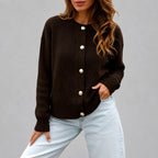 Nora - Women's Ribbed Crew Neck Button-Up Cardigan 2