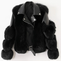 Nympha - Women's Oversized Leather Jacket with Faux Fur Cuffs