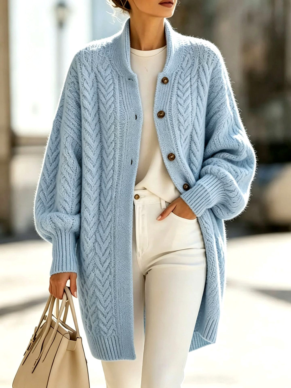 Opal - Women’s Chunky Knit Cardigan with Stand Collar 3