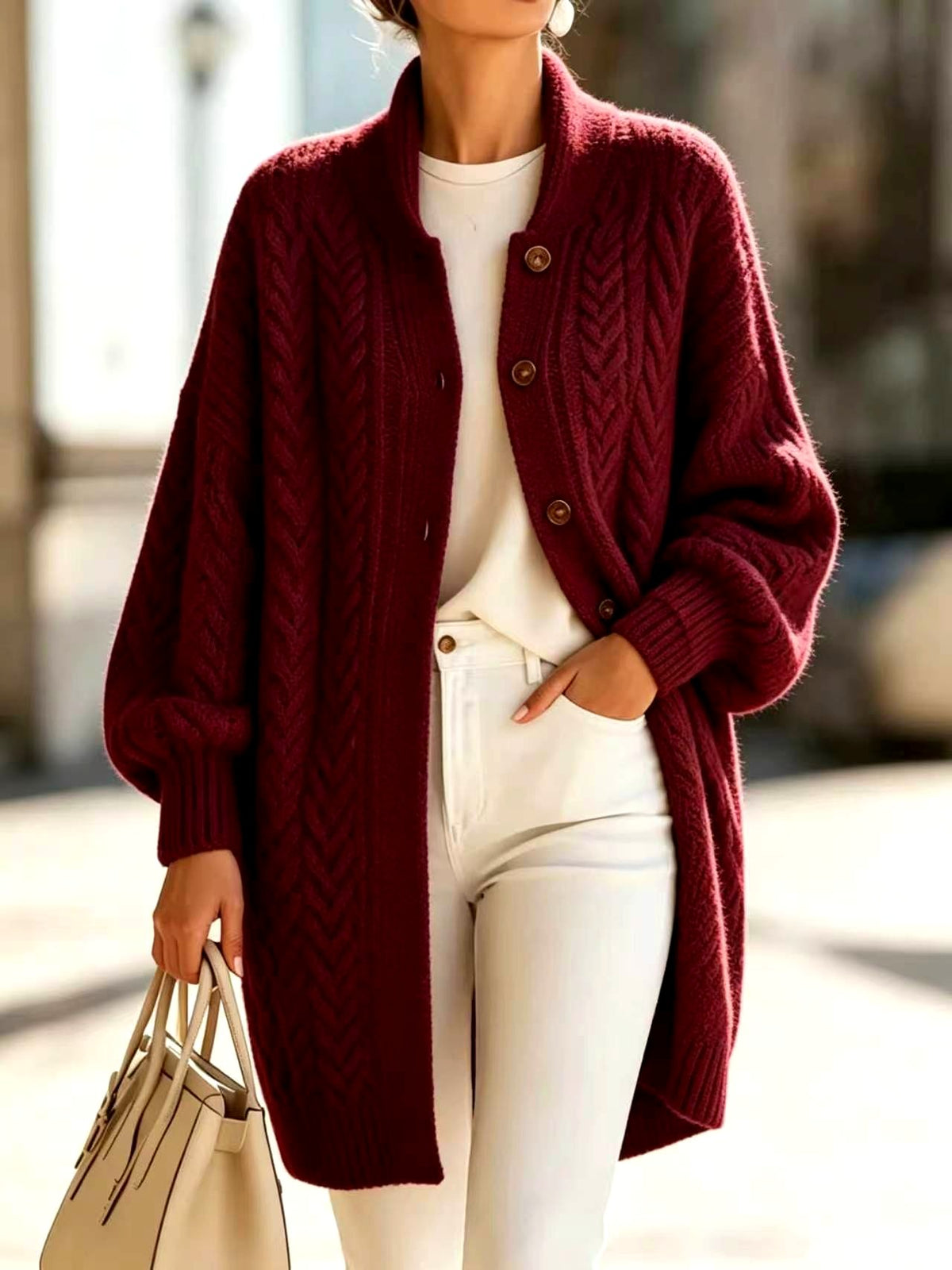 Opal - Women’s Chunky Knit Cardigan with Stand Collar 4