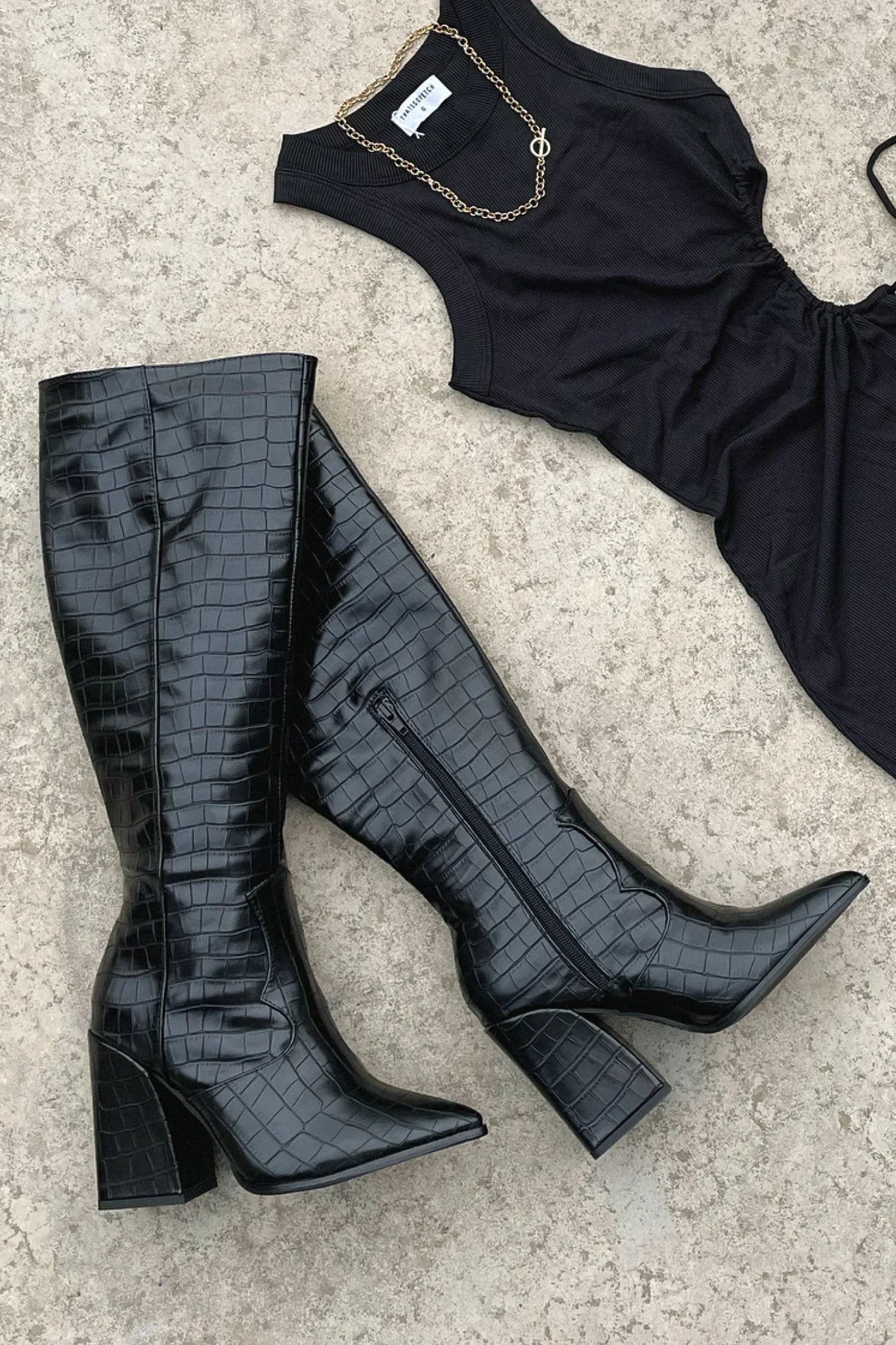 Ophelia - Women's Croc-Embossed Knee-High Boots with Pointed Toe