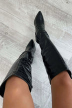 Ophelia - Women's Croc-Embossed Knee-High Boots with Pointed Toe