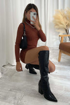 Ophelia - Women's Croc-Embossed Knee-High Boots with Pointed Toe