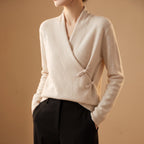 Ophelia - Women's Merino Wool Crossover Sweater with Frog Toggles