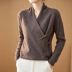 Ophelia - Women's Merino Wool Crossover Sweater with Frog Toggles