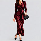 Patricia - Women's Long Sleeve Wrap Front Evening Dress 2