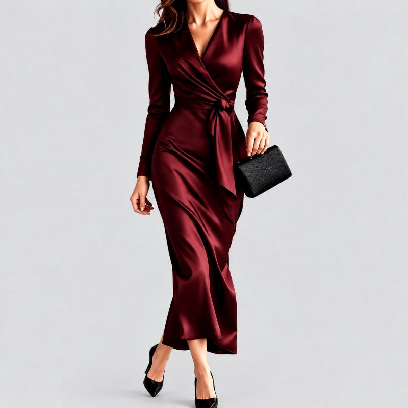 Patricia - Women's Long Sleeve Wrap Front Evening Dress 2