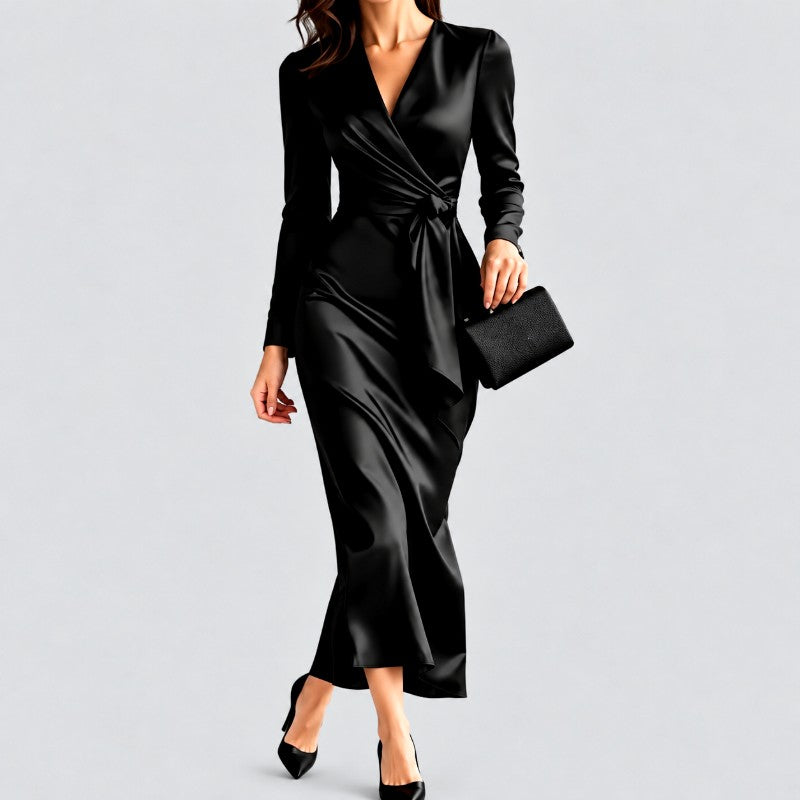 Patricia - Women's Long Sleeve Wrap Front Evening Dress 1