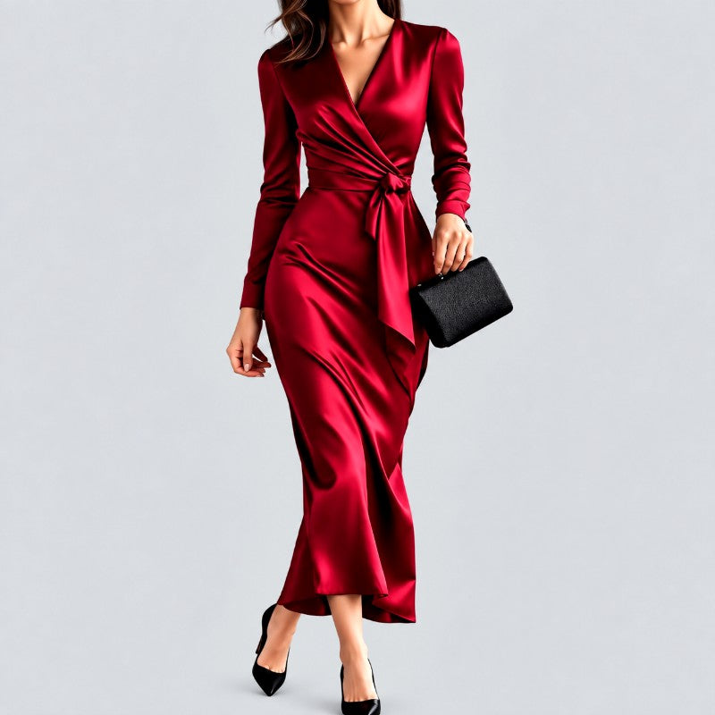 Patricia - Women's Long Sleeve Wrap Front Evening Dress 3