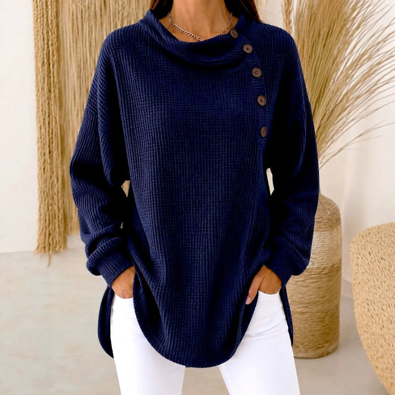 Patricia - Women's Waffle Cowl Neck Relaxed Sweater 1