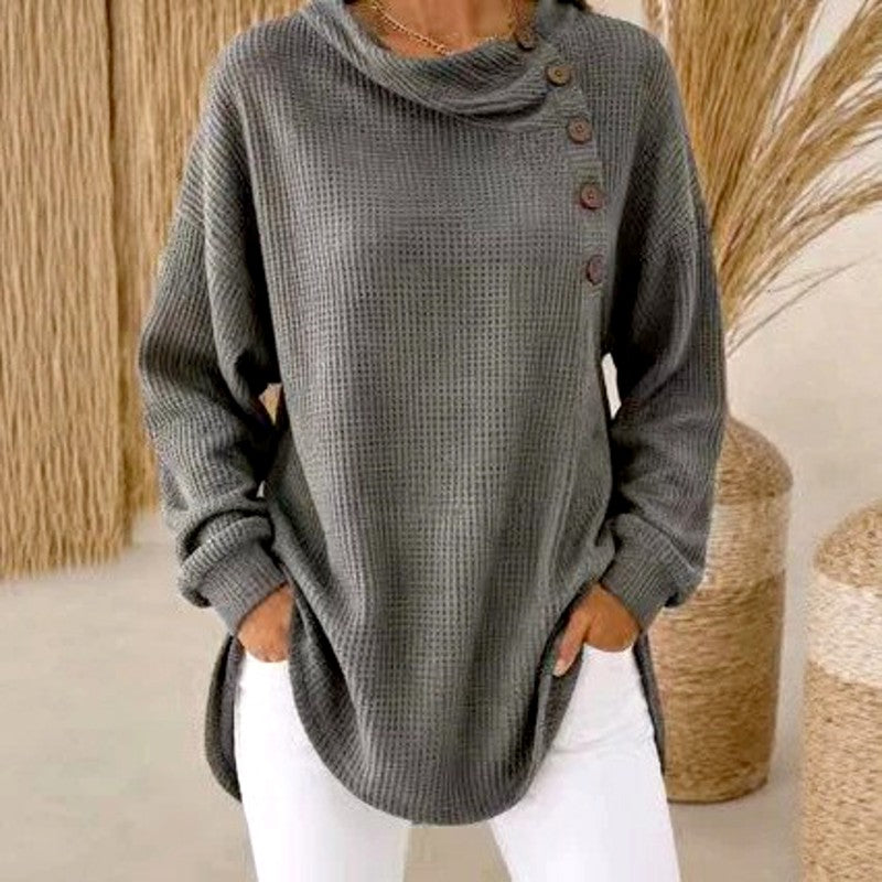 Patricia - Women's Waffle Cowl Neck Relaxed Sweater 2