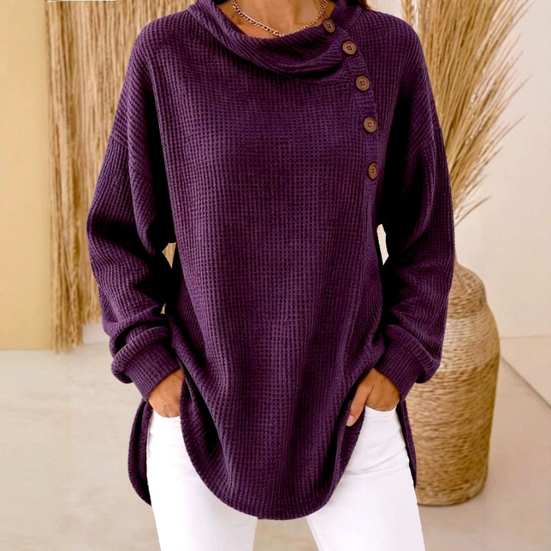 Patricia - Women's Waffle Cowl Neck Relaxed Sweater 3