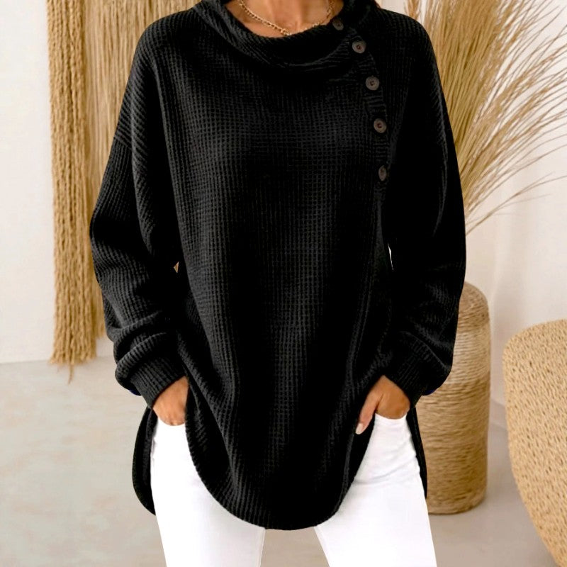 Patricia - Women's Waffle Cowl Neck Relaxed Sweater 5