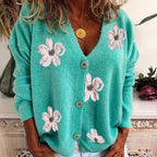 Phoebe - Women's Button-Front Cardigan with Floral Embroidery