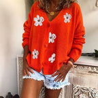 Phoebe - Women's Button-Front Cardigan with Floral Embroidery