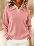 Piper - Women's Collared Knit Sweater with Gold Button Accents