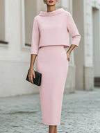 Portia - Women's Boat-Neck Cropped Top and Midi Skirt Set