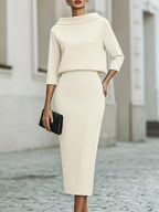 Portia - Women's Boat-Neck Cropped Top and Midi Skirt Set