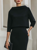 Portia - Women's Boat-Neck Cropped Top and Midi Skirt Set