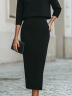 Portia - Women's Boat-Neck Cropped Top and Midi Skirt Set