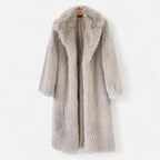 Portia - Women's Longline Faux-Fur Coat with Notch Collar