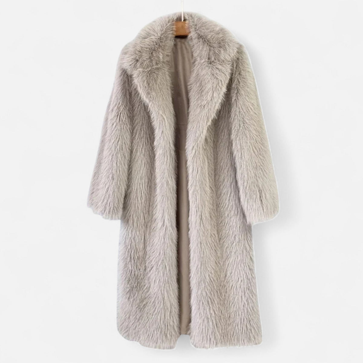 Portia - Women's Longline Faux-Fur Coat with Notch Collar