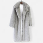 Portia - Women's Longline Faux-Fur Coat with Notch Collar
