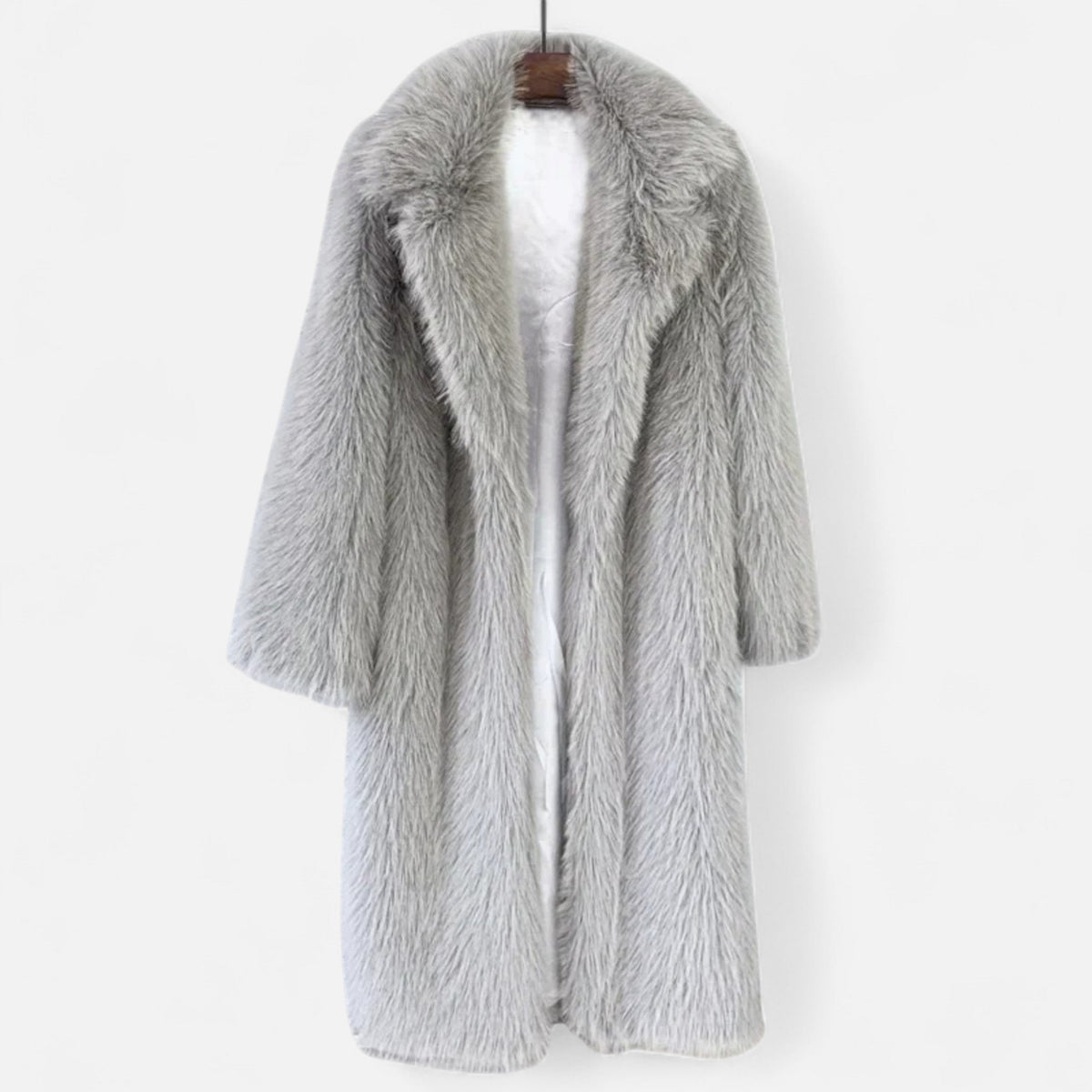 Portia - Women's Longline Faux-Fur Coat with Notch Collar