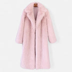 Portia - Women's Longline Faux-Fur Coat with Notch Collar