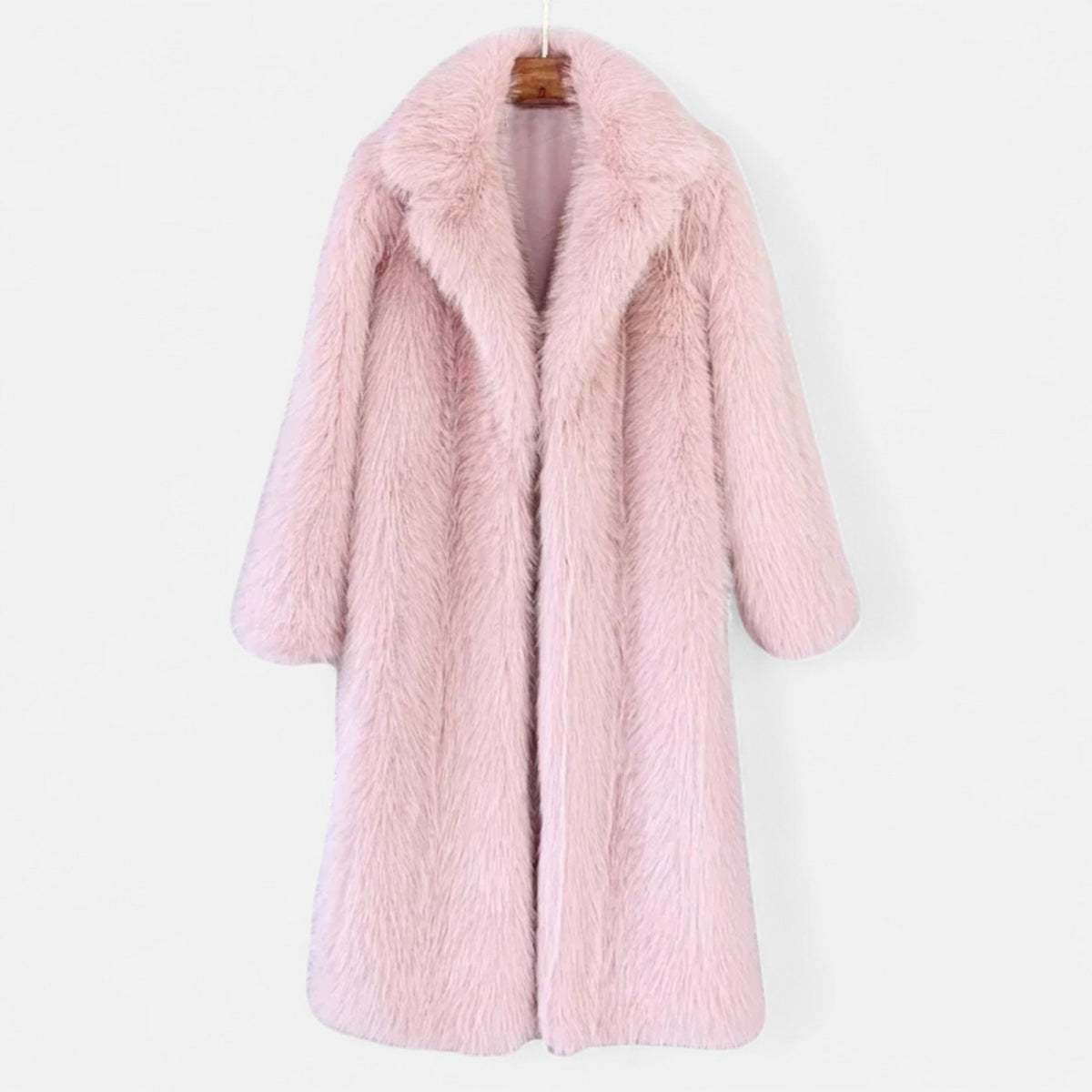 Portia - Women's Longline Faux-Fur Coat with Notch Collar