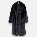 Portia - Women's Longline Faux-Fur Coat with Notch Collar