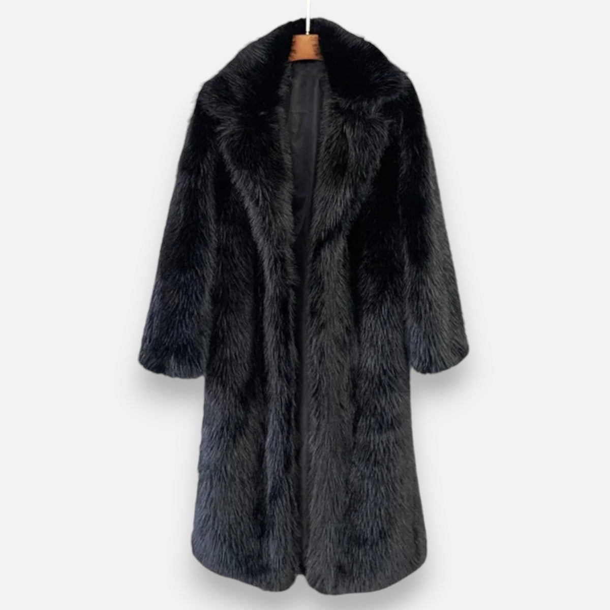 Portia - Women's Longline Faux-Fur Coat with Notch Collar