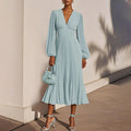 Priscilla - Women's Puff Sleeve Pleated Midi Dress 1