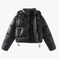 Quinley - Women's Cropped Hooded Puffer Jacket with Stand Collar