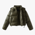 Quinley - Women's Cropped Hooded Puffer Jacket with Stand Collar