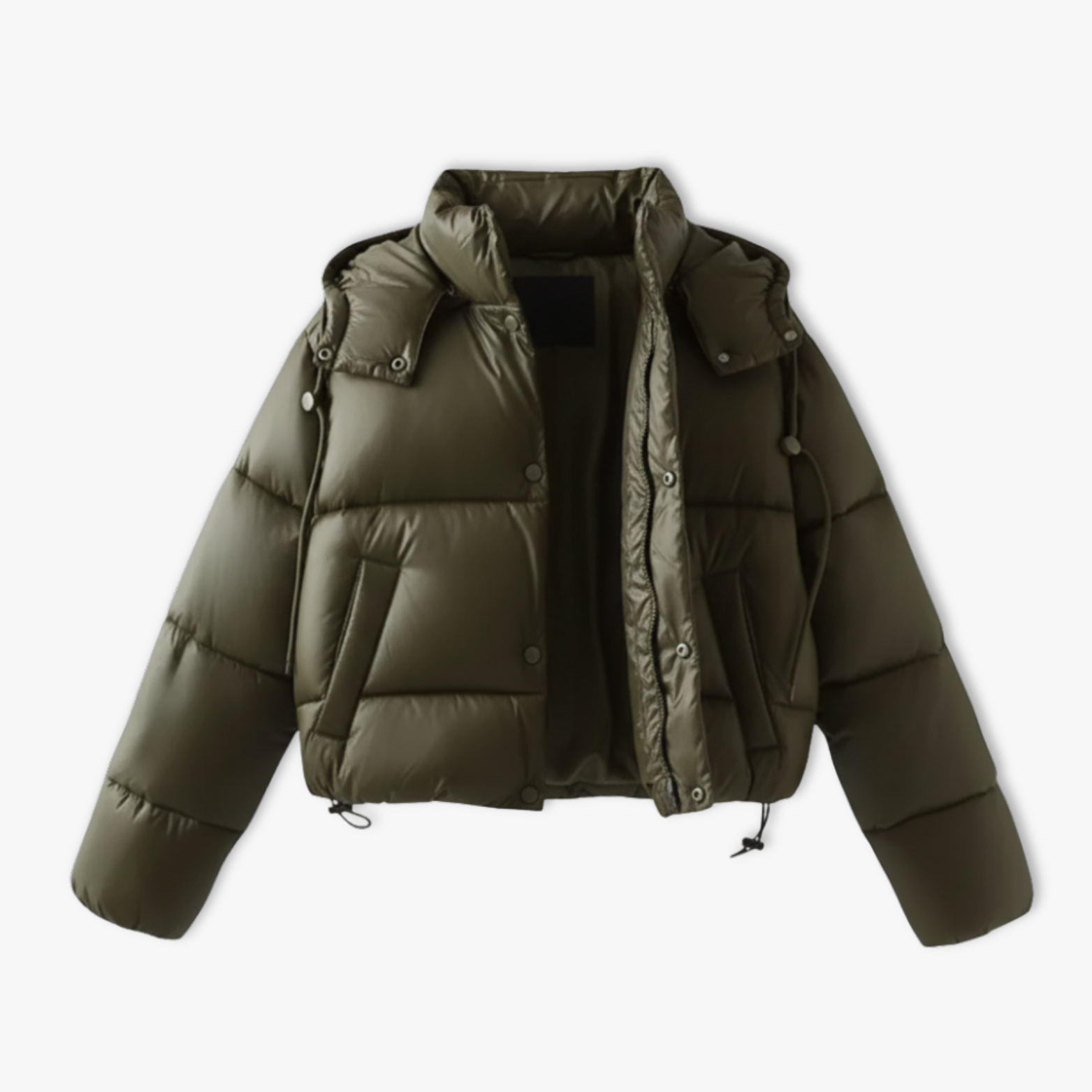 Quinley - Women's Cropped Hooded Puffer Jacket with Stand Collar