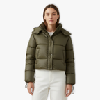 Quinley - Women's Cropped Hooded Puffer Jacket with Stand Collar