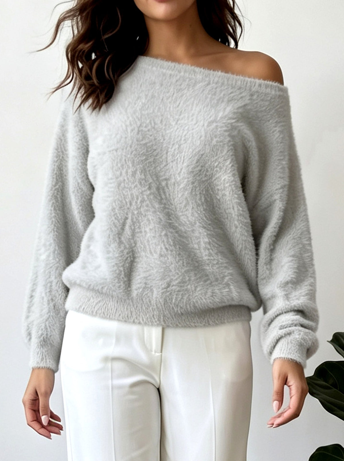 Rachel - Women's Wide-Neck Long Sleeve Knit Sweater 2