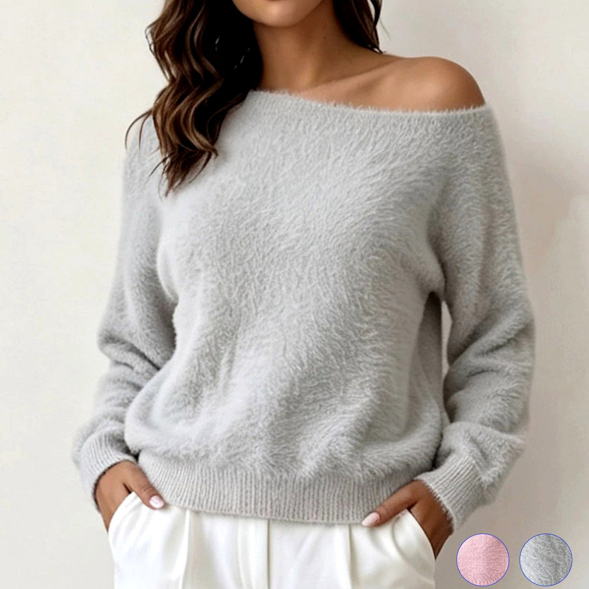 Rachel - Women's Wide-Neck Long Sleeve Knit Sweater 4